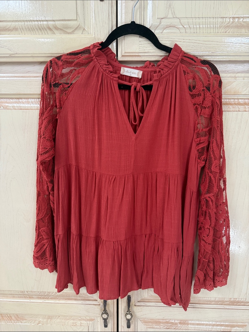Orange Lace-Sleeve Peasant Top